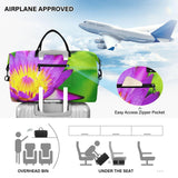 Purple Water Lily Bloom Green Travel Duffle Bags & Cosmetic Pouch Set of 2, Aesthetic Sports Gym Tote Overnight Carry on Bags