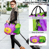 Purple Water Lily Bloom Green Travel Duffle Bags & Cosmetic Pouch Set of 2, Aesthetic Sports Gym Tote Overnight Carry on Bags