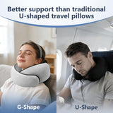 Purroch Travel Neck Pillow with 100% Pure Memory Foam, G - Shape, Includes Eye Mask & Ear Plugs, Ergonomic Design for Airplane, Car & Office, etc, Beige Gray