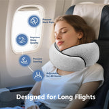 Purroch Travel Neck Pillow with 100% Pure Memory Foam, G - Shape, Includes Eye Mask & Ear Plugs, Ergonomic Design for Airplane, Car & Office, etc, Beige Gray