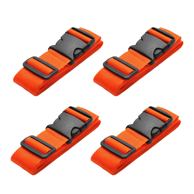 Pwkauka 4 Pack Luggage Straps, Adjustable Travel Suitcase Belt Secure Lock Straps to Prevent Bursting, for Suitcases Briefcase & Travel Bags, Extends Life of Bag, 40'' - 78'' Length (Orange)