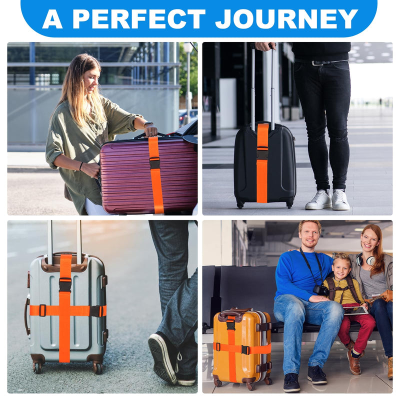 Pwkauka 4 Pack Luggage Straps, Adjustable Travel Suitcase Belt Secure Lock Straps to Prevent Bursting, for Suitcases Briefcase & Travel Bags, Extends Life of Bag, 40'' - 78'' Length (Orange)