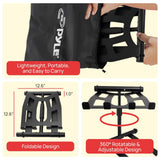 Pyle Portable Folding Laptop Stand - Standing Table with Adjustable Angle, Foldable Height and Four Prong Anti - Slip Tray for iPad, Tablet, DJ Mixer, Workstation, Gaming and Home Use - PLPTS55