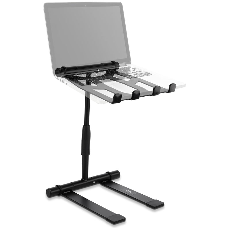 Pyle Portable Folding Laptop Stand - Standing Table with Adjustable Angle, Foldable Height and Four Prong Anti - Slip Tray for iPad, Tablet, DJ Mixer, Workstation, Gaming and Home Use - PLPTS55