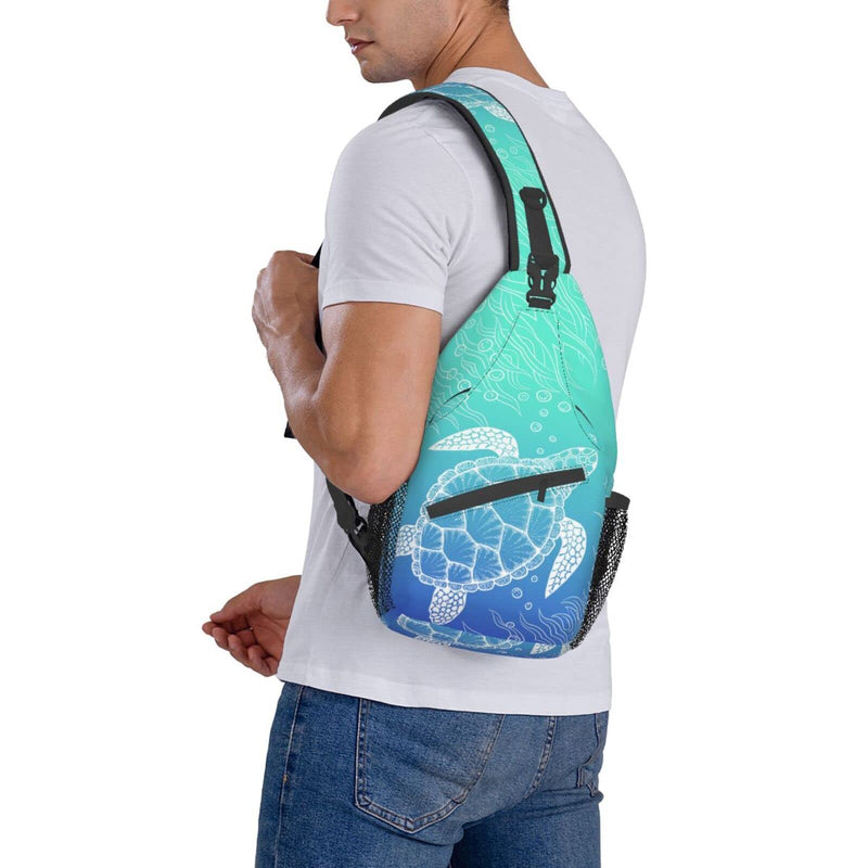 QISENTIS Sea Turtle Sling Bag Crossbody Backpack Sea Turtle in Line Art style Hand Drawn Ocean Animal Sports Travel Hiking Daypack Underwater World Print Chest Shoulder Bag Unisex