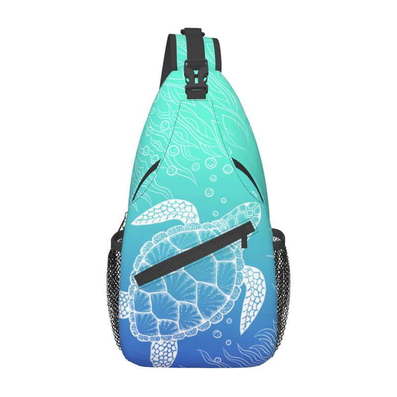 QISENTIS Sea Turtle Sling Bag Crossbody Backpack Sea Turtle in Line Art style Hand Drawn Ocean Animal Sports Travel Hiking Daypack Underwater World Print Chest Shoulder Bag Unisex