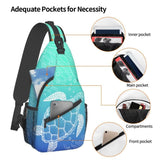 QISENTIS Sea Turtle Sling Bag Crossbody Backpack Sea Turtle in Line Art style Hand Drawn Ocean Animal Sports Travel Hiking Daypack Underwater World Print Chest Shoulder Bag Unisex
