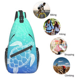 QISENTIS Sea Turtle Sling Bag Crossbody Backpack Sea Turtle in Line Art style Hand Drawn Ocean Animal Sports Travel Hiking Daypack Underwater World Print Chest Shoulder Bag Unisex