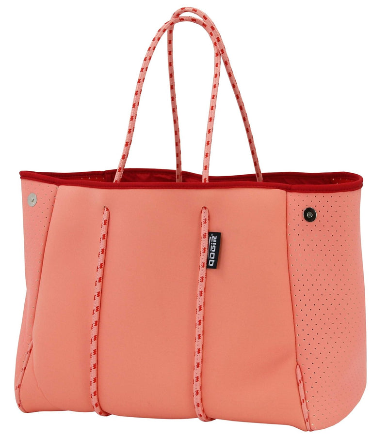 QOGiR Neoprene Multipurpose Beach Bag Tote with Inner Zipper Pocket (Coral, Large)