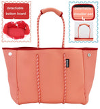 QOGiR Neoprene Multipurpose Beach Bag Tote with Inner Zipper Pocket (Coral, Large)