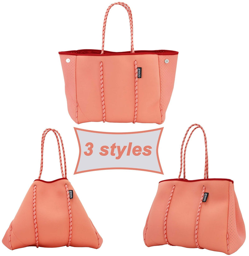 QOGiR Neoprene Multipurpose Beach Bag Tote with Inner Zipper Pocket (Coral, Large)