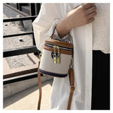 QsicTaco Retro Bucket Bag Color Contrast Cylinder Purse Senior Sense Style Single Shoulder Crossbody Handbag with Zipper (Brown)