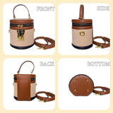 QsicTaco Retro Bucket Bag Color Contrast Cylinder Purse Senior Sense Style Single Shoulder Crossbody Handbag with Zipper (Brown)