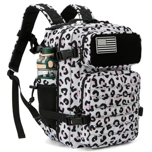 QT&QY 25L Military Tactical Backpacks For men Survival Army Laser cut Molle Daypack small EDC Bug Out Bag Gym Rucksack With Dual Cup Holders medical Rucksack Leopard