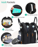 Qualyphant Extra Large Diaper Bag Backpack for Two Kids Twins - Expandable Baby Bag (26 - 36L), Dual Big Compartments - Includes Changing Pad & Stroller Straps, Unisex Black