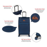 Quiksilver Buxton Suitcases Softside Expandable Luggage with Spinner Wheels, Large 3 - Piece Set (20/26/30) (Navy)