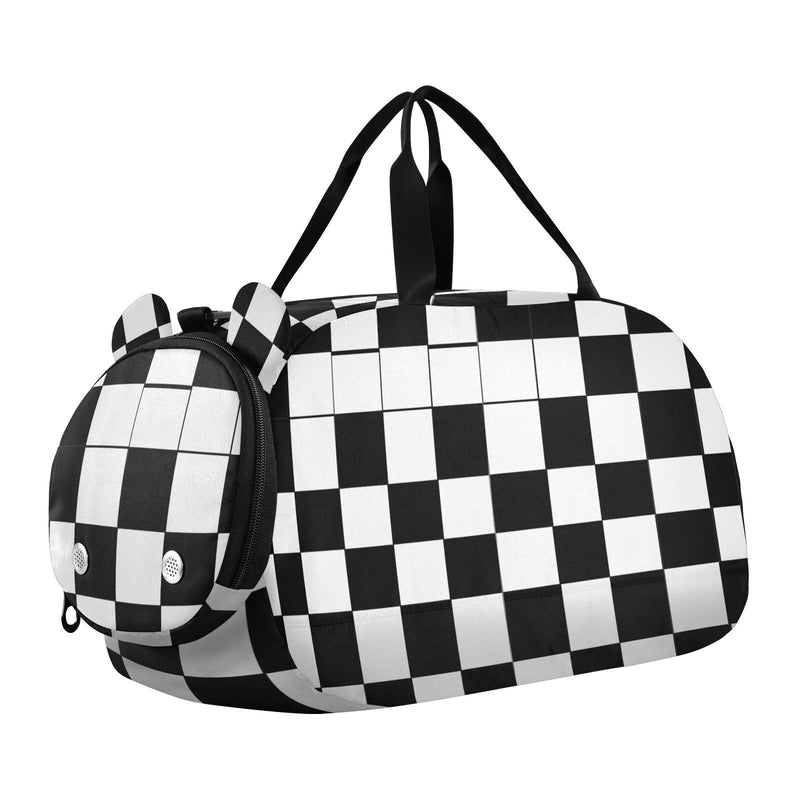 Quteprint Kids Sports Duffel Bag for Boys & Girls - Black Buffalo Plaid 100% Polyester Gym Bag with Separate Shoe Compartment, Adjustable Shoulder Strap, Compact Travel & Workout Gear Bag