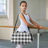 Quteprint Kids Sports Duffel Bag for Boys & Girls - Black White Buffalo Plaid 100% Polyester Gym Bag with Separate Shoe Compartment, Adjustable Shoulder Strap, Compact Travel & Workout Gear Bag
