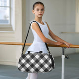 Quteprint Kids Sports Duffel Bag for Boys & Girls - Black White Plaid Buffalo 100% Polyester Gym Bag with Separate Shoe Compartment, Adjustable Shoulder Strap, Compact Travel & Workout Gear Bag