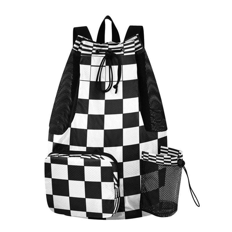 Quteprint Mesh Gym Swimming Bags for Men & Women, Black Buffalo Plaid Large Drawstring Backpack with Dry - Wet Pocket, Lightweight Gym Bag for Sports, Travel, Beach, Workout Gear