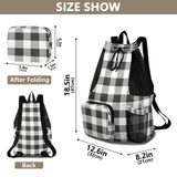 Quteprint Mesh Gym Swimming Bags for Men & Women, Black White Buffalo Plaid Large Drawstring Backpack with Dry - Wet Pocket, Lightweight Gym Bag for Sports, Travel, Beach, Workout Gear