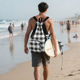 Quteprint Mesh Gym Swimming Bags for Men & Women, Black White Buffalo Plaid Large Drawstring Backpack with Dry - Wet Pocket, Lightweight Gym Bag for Sports, Travel, Beach, Workout Gear