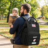 QWREOIA Diaper Bag Backpack for Dad and Mom with USB Charging Port Stroller Straps and Insulated Pocket,army military Travel Nappy Backpack for Daddy/Mommy (Black)