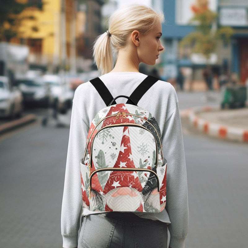 QwThum Backpack for Women Small Quilted Travel Backpack Purse Cute Fashion Casual Daypack Backpacks Christmas Gnomes Branches