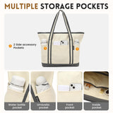 QYEPYUE Large Canvas Tote Bag for Women, Beach Bag with Zipper, Utility Tote Bag with 3 Front Pockets, Weekender Pool Bag