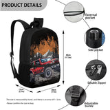 Qznuberone 3pcs Backpack Sets Jeep for Kindergarten,Elementary Middle school Large Capacity Adjustable Shoulder Strap School Bag With Lunch Box Pencil Case