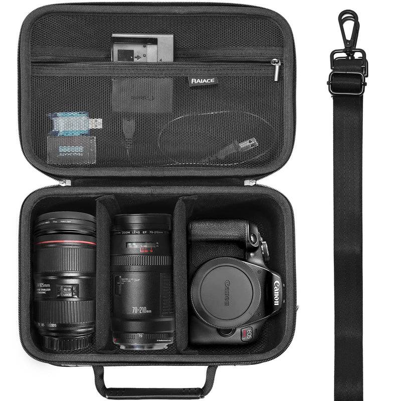 RAIACE Hard Carrying Case Compatible with Canon EOS Rebel T7/ T100/ T6/ R100/ R50/ R5/ R7/ R8, for Sony, for Nikon Camera. Large Capacity Camera Bag for Lens, Cables, Cards and Accessories. - Black