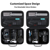RAIALL Camera Case for Canon EOS Rebel T7/R50/R50V/R100/R6 Mark II/R5/ R8/R10/RP/R7/Sony/Nikon D7500 DSLR Camera, Lens, Tripod, Hard Protective Travel Bag with a Shoulder Strap and 5 Dividers, Black