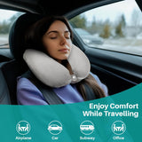 RAINFLOW Neck Pillow for Airplane Sleeping – Memory Foam Travel Pillow with Neck & Head Support, U - Shaped Design for Long Flights, Portable Adult Neck Support Pillow with Washable Cover (Grey)