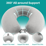 RAINFLOW Neck Pillow for Airplane Sleeping – Memory Foam Travel Pillow with Neck & Head Support, U - Shaped Design for Long Flights, Portable Adult Neck Support Pillow with Washable Cover (Grey)