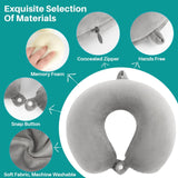 RAINFLOW Neck Pillow for Airplane Sleeping – Memory Foam Travel Pillow with Neck & Head Support, U - Shaped Design for Long Flights, Portable Adult Neck Support Pillow with Washable Cover (Grey)