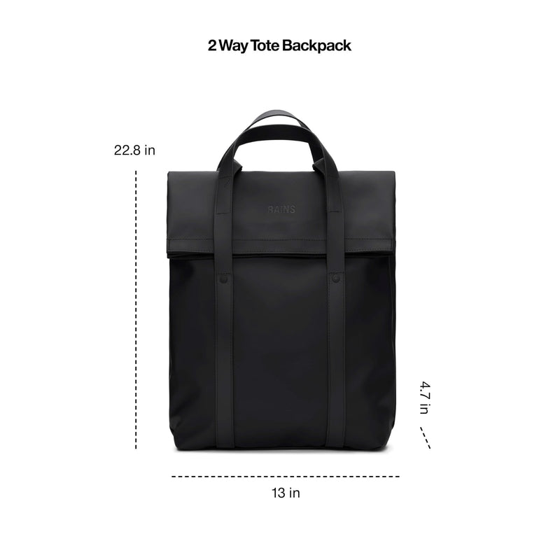 RAINS 2 Way Tote Backpack, Unisex for Men and Women, Black – Fits 16″ Laptop, Waterproof Commuter Backpack
