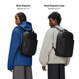 RAINS Book Daypack Large Black Laptop Backpack for Men and Women, Waterproof Black Minimalist Commuter Bag with 15” - 16"
