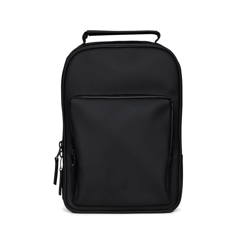 RAINS Book Daypack Large Black Laptop Backpack for Men and Women, Waterproof Black Minimalist Commuter Bag with 15” - 16"