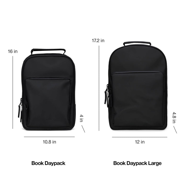RAINS Book Daypack Large Lagoon Laptop Backpack for Men and Women, Waterproof Black Minimalist Commuter Bag with 15” - 16"