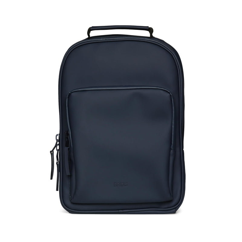 RAINS Book Daypack Regular Navy Laptop Backpack for Men and Women, Waterproof Black Minimalist Commuter Bag with 15” - 16"