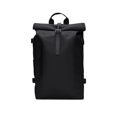 RAINS Rolltop Rucksack Large – Black Waterproof Rolltop Backpack Water Resistant Water Repellent Commuter Travel Pack Urban Minimalist Design – 2 Year Warranty