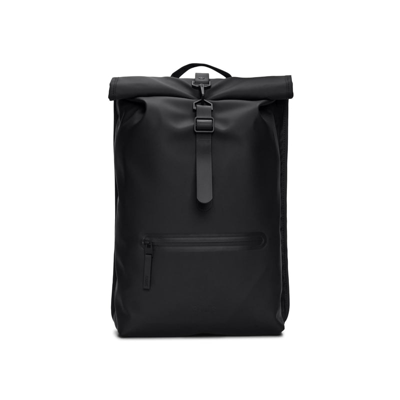 RAINS Rolltop Rucksack Large - Waterproof Rolltop Backpack Water Resistant Commuter Travel Pack Urban Minimalist (Black, Regular)
