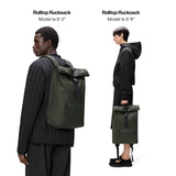 RAINS Rolltop Rucksack Large - Waterproof Rolltop Backpack Water Resistant Commuter Travel Pack Urban Minimalist (Green, Regular)