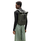 RAINS Rolltop Rucksack Large - Waterproof Rolltop Backpack Water Resistant Commuter Travel Pack Urban Minimalist (Green, Regular)