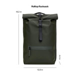 RAINS Rolltop Rucksack Large - Waterproof Rolltop Backpack Water Resistant Commuter Travel Pack Urban Minimalist (Green, Regular)