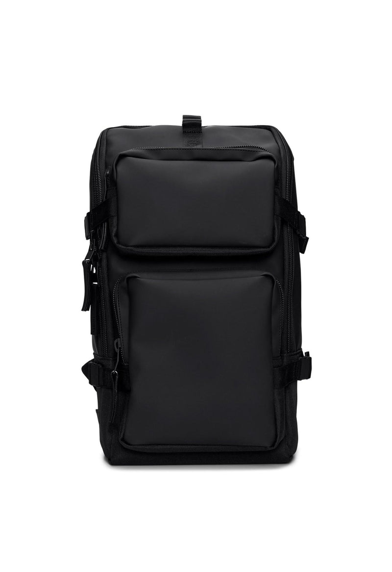 RAINS Trail Cargo Backpack – Black Unisex Cargo Backpack Water Resistant Water Repellent PU Fabric Smooth Feel Outdoor Urban Design 14L Capacity – 2 Year Warranty
