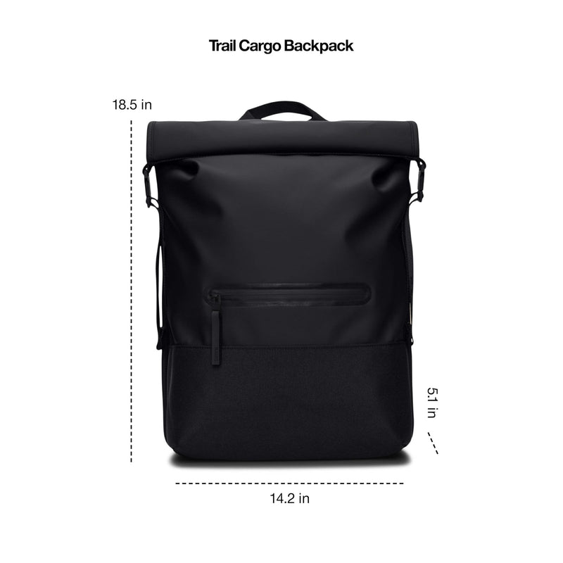 RAINS Trail Rolltop Waterproof Backpack – Black Rolltop Urban Daypack Water Resistant Water Repellent Minimalist Design for Men & Women – 2 Year Warranty