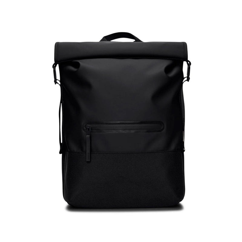 RAINS Trail Rolltop Waterproof Backpack – Black Rolltop Urban Daypack Water Resistant Water Repellent Minimalist Design for Men & Women – 2 Year Warranty