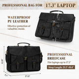 RAINSMORE 17.3 Inch Men's Messenger Bag, PU Leather Laptop Briefcase Use for Work, Office & Business Travel, Spacious Satchel Bag, Black