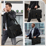 RAINSMORE 17.3 Inch Men's Messenger Bag, PU Leather Laptop Briefcase Use for Work, Office & Business Travel, Spacious Satchel Bag, Black